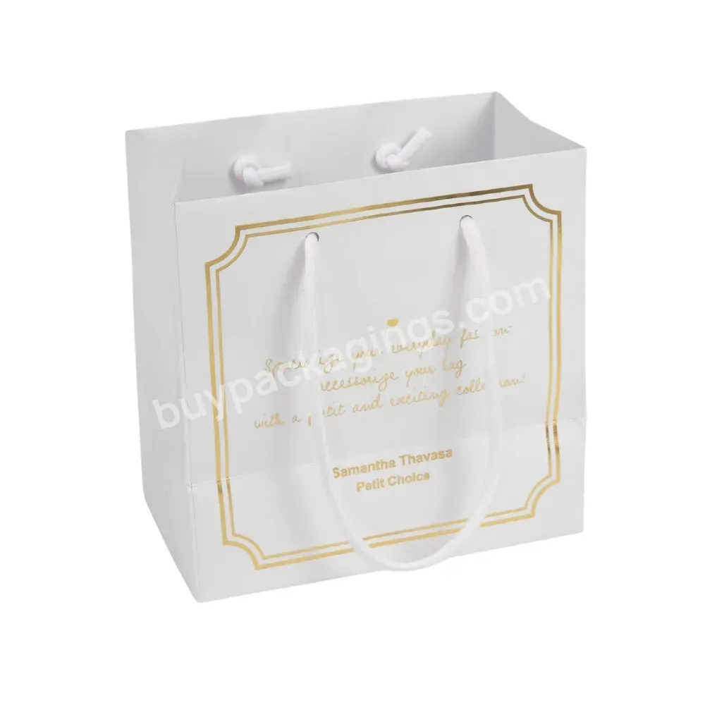 2023 Wholesale Luxury White Paper Thank You Gift Bag For Small Business With Gold Stamping Logo