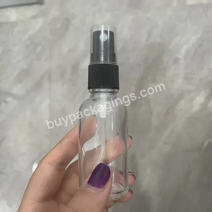 2023 Wholesale Manufacturer Skin Care Packaging 50ml 30ml Black Pump Empty Clear Round Glass Spray Perfume Bottle