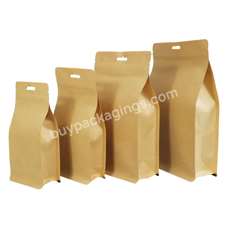 20*30+4 Brown Kraft Paper Bags Ziplock Flat Bottom Coating Aluminum Inside Customized Paper Bag