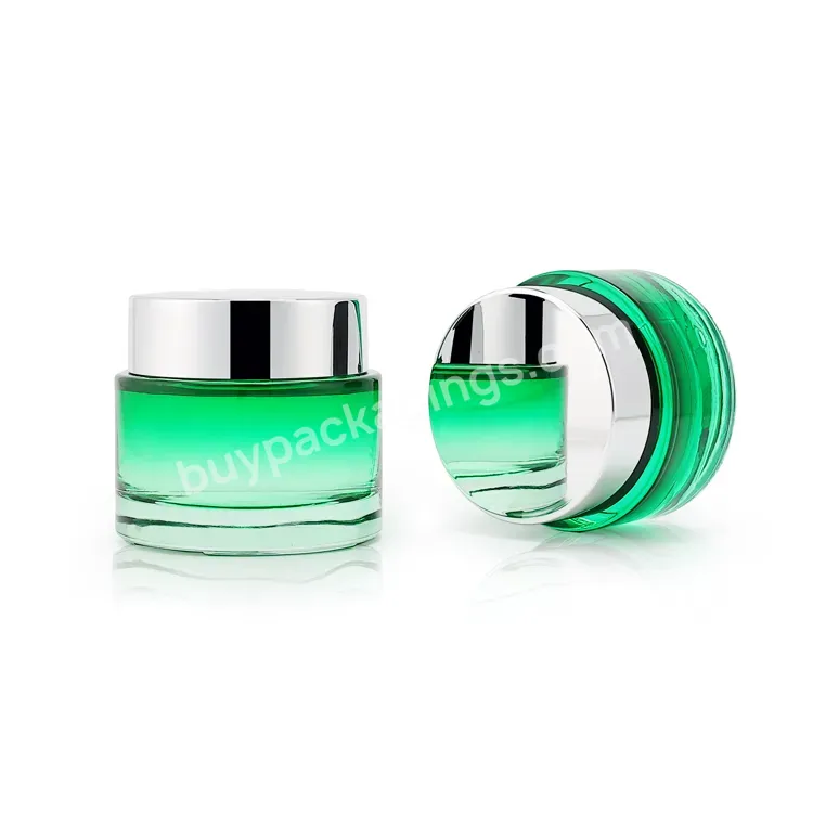 20g 30g 50g Green Glass Cream Bottles Empty Glass Cosmetic Cream Jars With Silver Lids