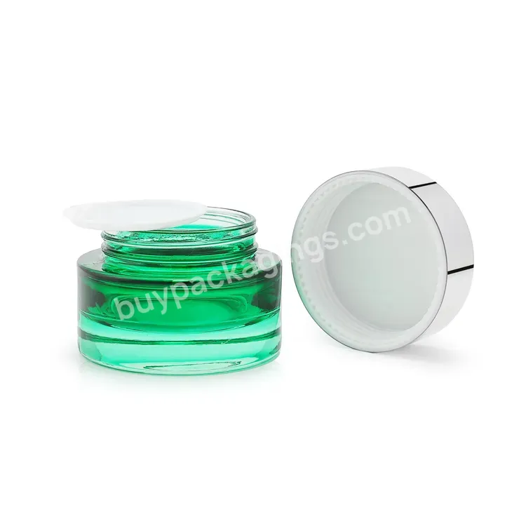 20g 30g 50g Green Glass Cream Bottles Empty Glass Cosmetic Cream Jars With Silver Lids