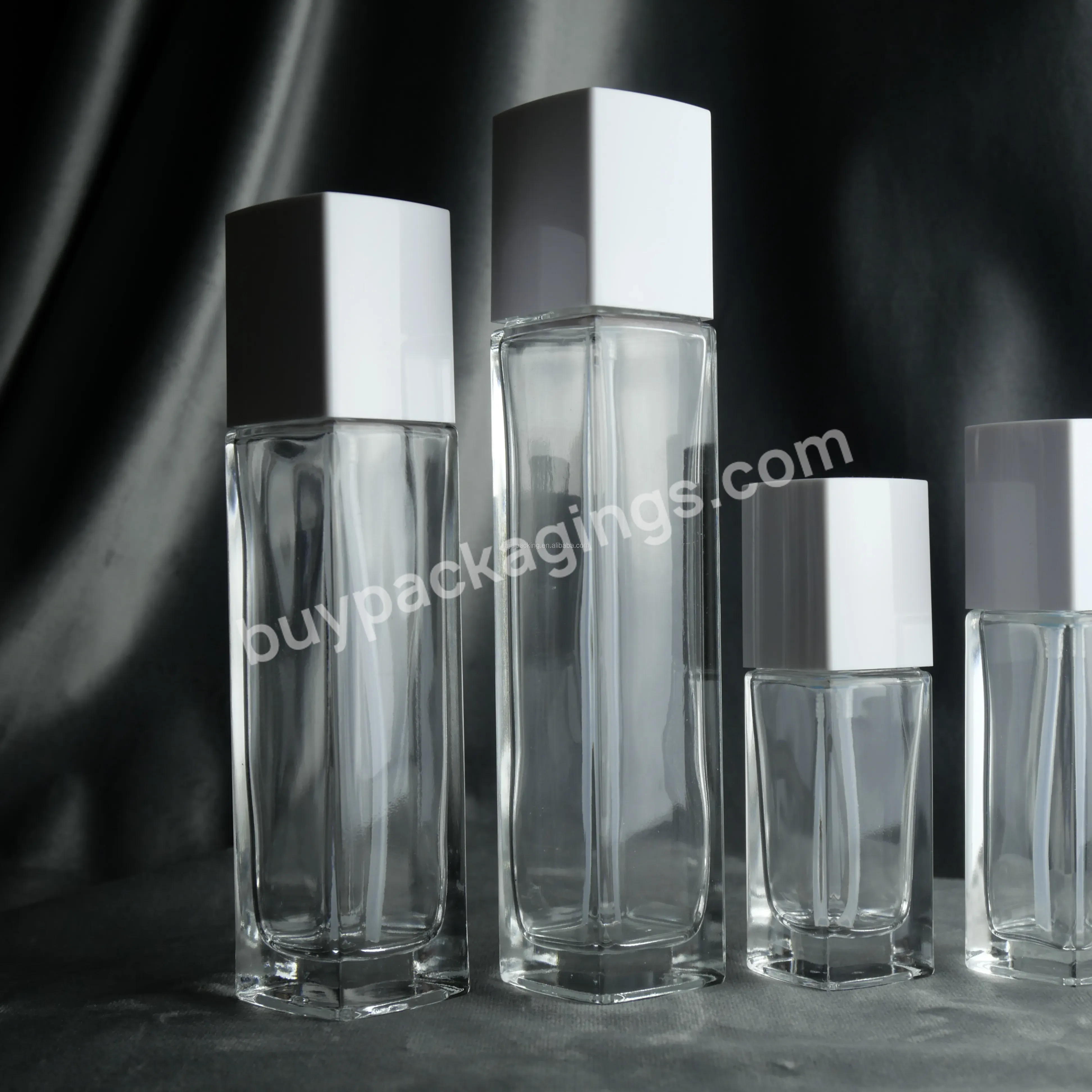 20g 50g 40ml 100ml 120ml Customized Square Glass Cosmetic Jars Lotion Pump Bottles For Skin Care Product Lotion Bottle With Pump