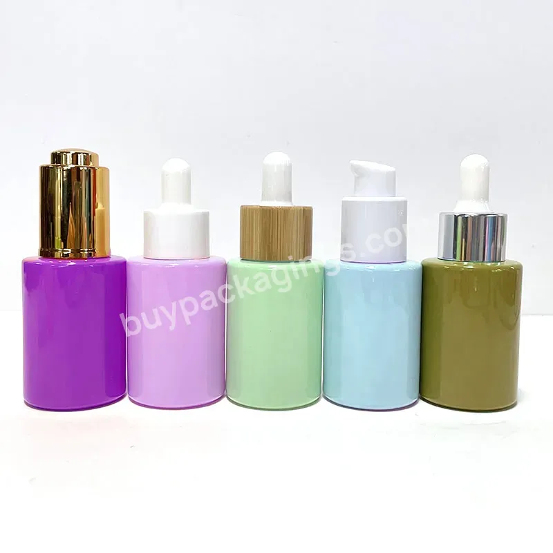 20ml 30ml 40ml 50ml Luxury Unique Logo Holographic Print Tall Pink Purple Blue White Glass Hair Oil Bottle With White Pump Caps