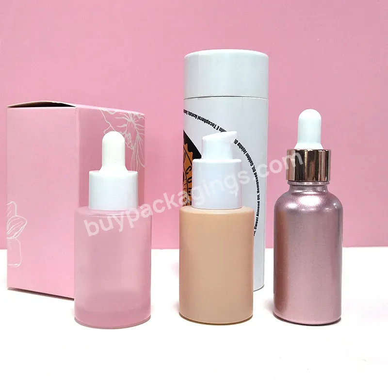 20ml 30ml 40ml 50ml Luxury Unique Logo Holographic Print Tall Pink Purple Blue White Glass Hair Oil Bottle With White Pump Caps