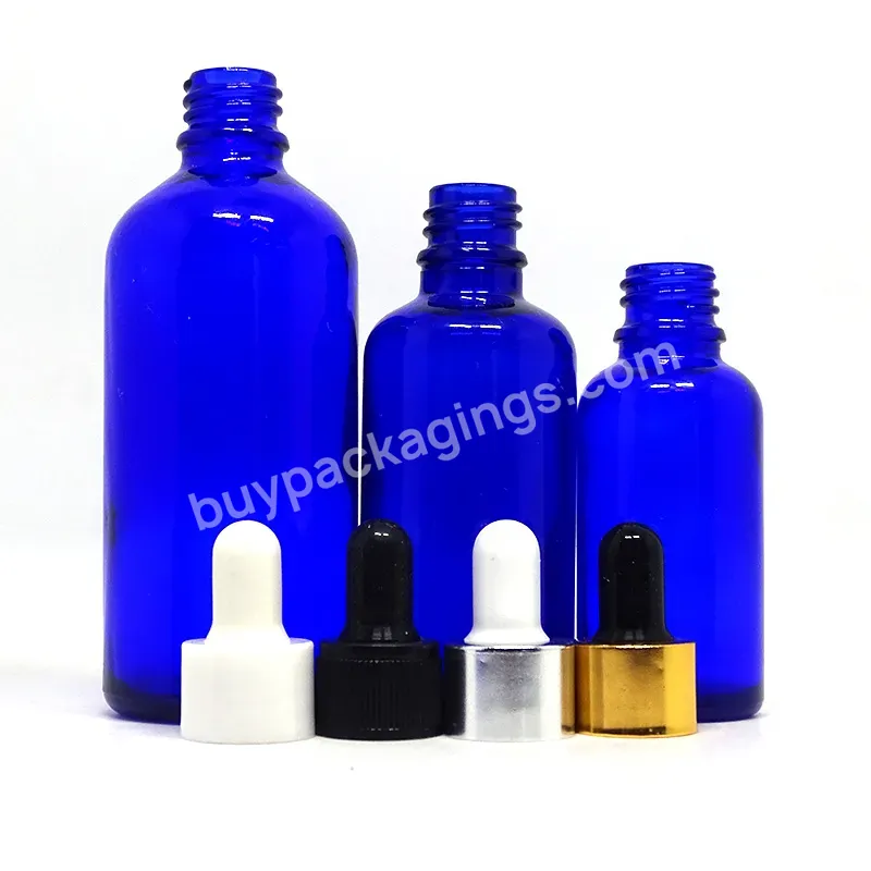 20ml 30ml 50ml 100ml Blue Colors Empty Round Glass Dropper Bottles For Cosmetic Serum Essential Oil