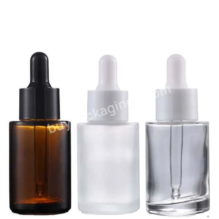 20ml 30ml 50ml 100ml Essential Oil Serum Flat Shoulder Frosted Clear Glass Dropper Bottle With Pipette