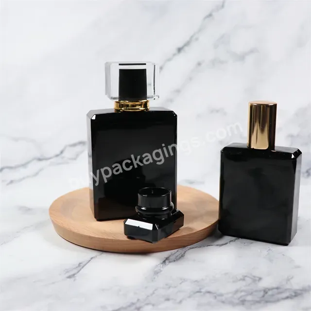 20ml 30ml 50ml 100ml Flat Square Matte Black Glass Perfume Spray Bottle Wuth Acrylic Cover