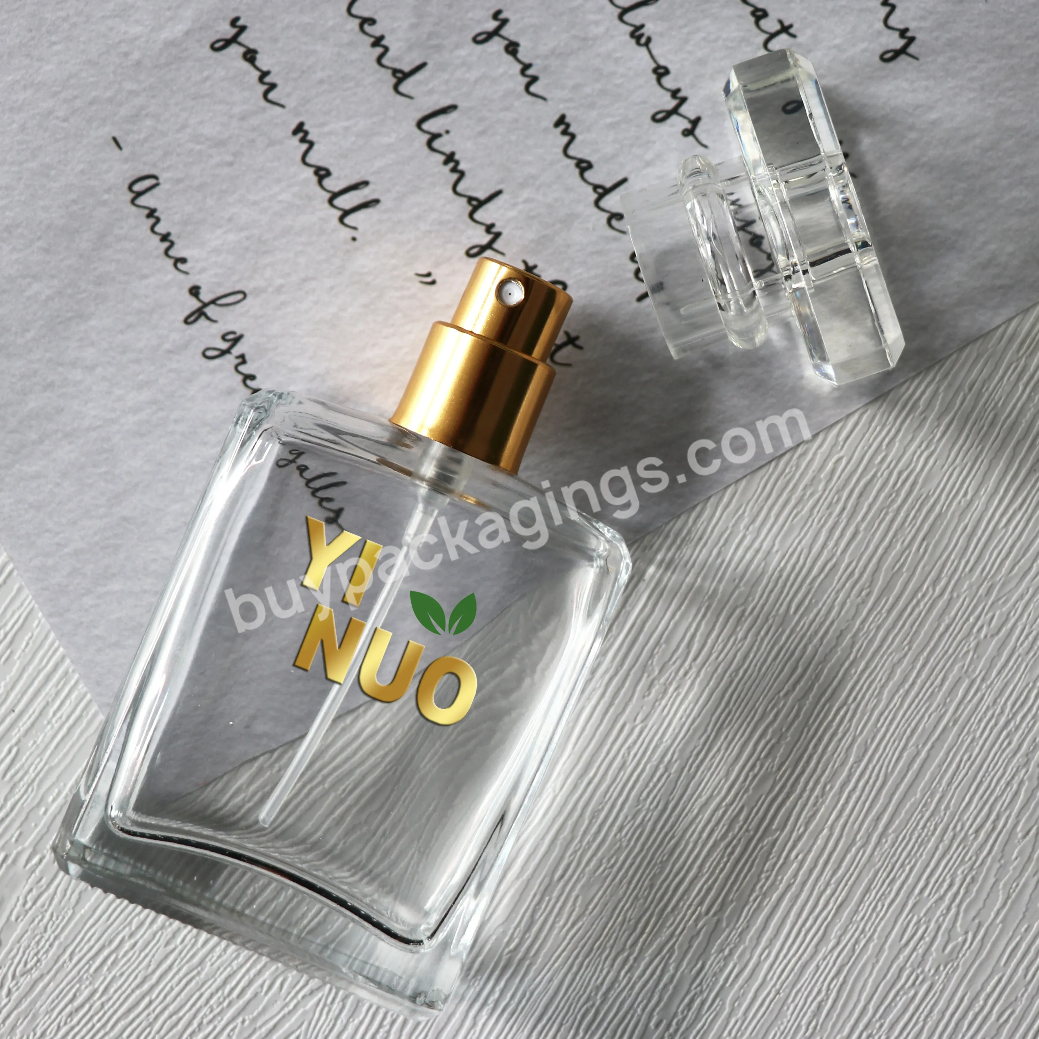 20ml 30ml 50ml 100ml Flat Square Spray Glass Perfume Bottle With Gold Spray