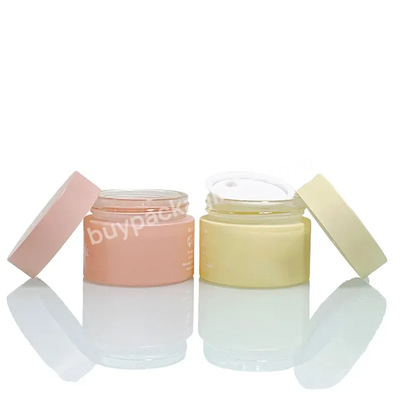 20ml 30ml 50ml 60ml 100ml Face Cosmetic Lotion Cream Containers Custom Empty Glass Cosmetic Jar Yellow With Lids