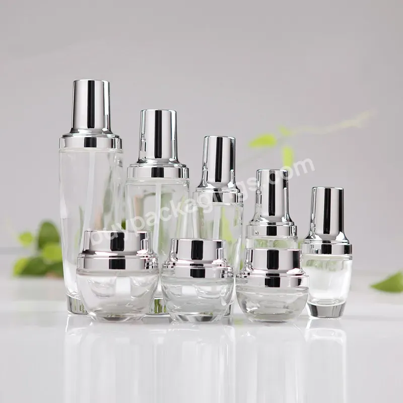 20ml 50ml 100ml 20g 50g Cosmetics Glass Bottle Set With Silver Pump Empty Skin Care Cosmetic Packing Set