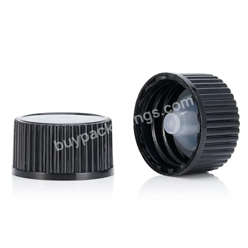 20mm 20-400 Black Ribbed Phenolic Cap Urea Cap With Poly Cone Liner Glass Essential Oil Bottle Cap