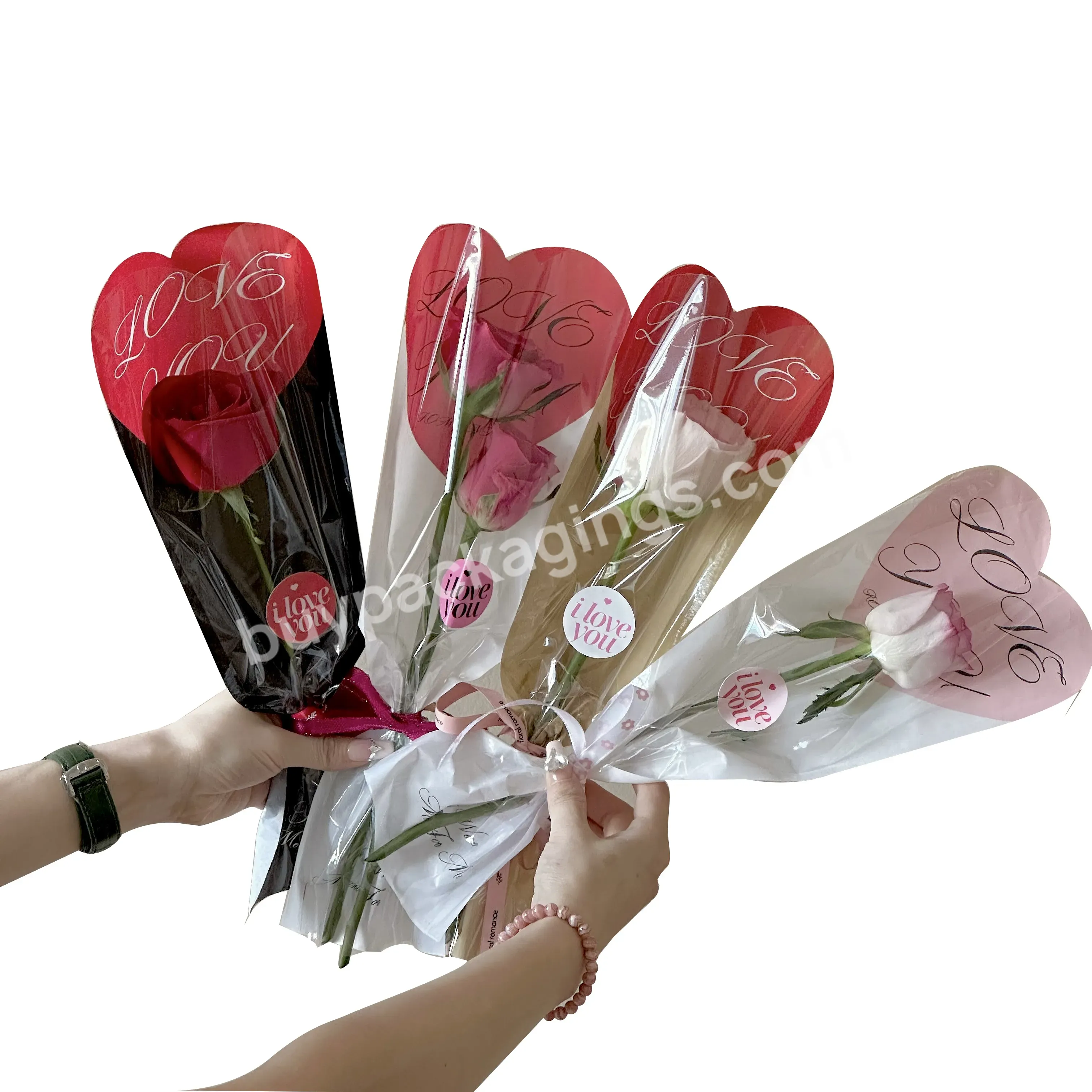 20pcs/bag Love You Plastic Flower Bag Clear Cellophane Transparent Single Fresh Flower Floral Wrapping Paper For Flower Shop