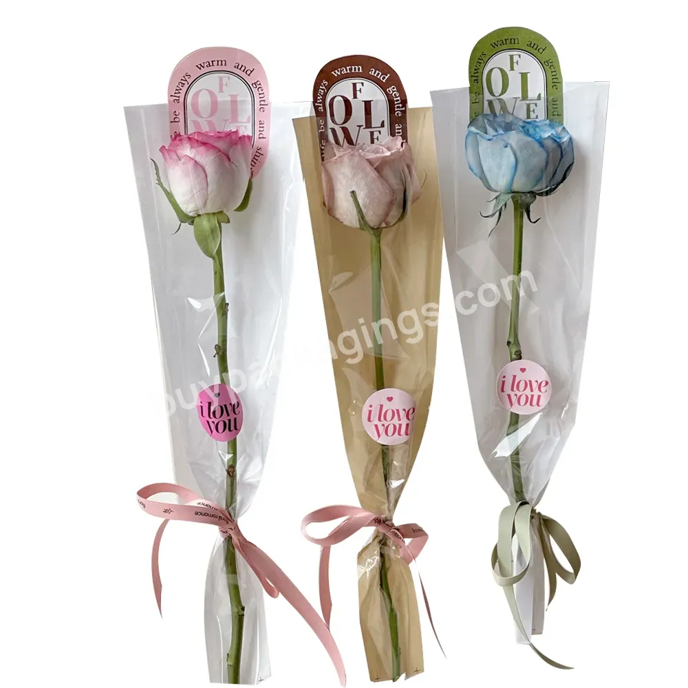 20pcs/bag Single Flower Bag Plastic Flower Bag Clear Cellophane Transparent Single Fresh Flower Floral Wrapping Paper