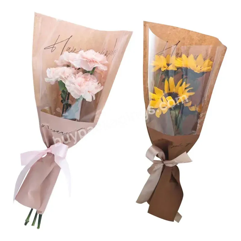 20pcs/lot Plastic Flower Bag Kraft Color Transparent Rose Flower Floral Bouquet Wrapping Paper For Florist Materials