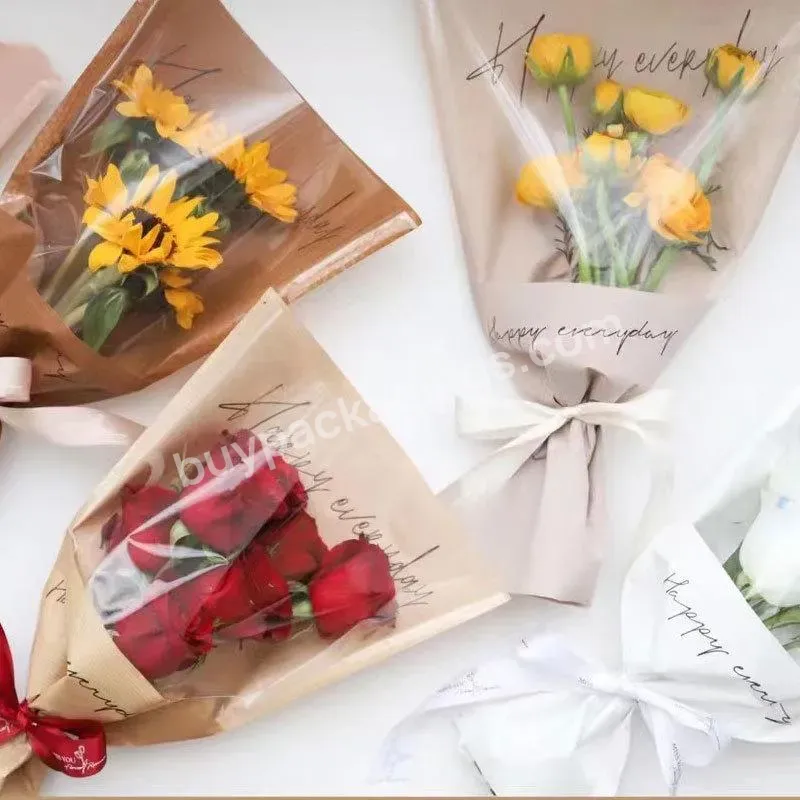 20pcs/lot Plastic Flower Bag Kraft Color Transparent Rose Flower Floral Bouquet Wrapping Paper For Florist Materials