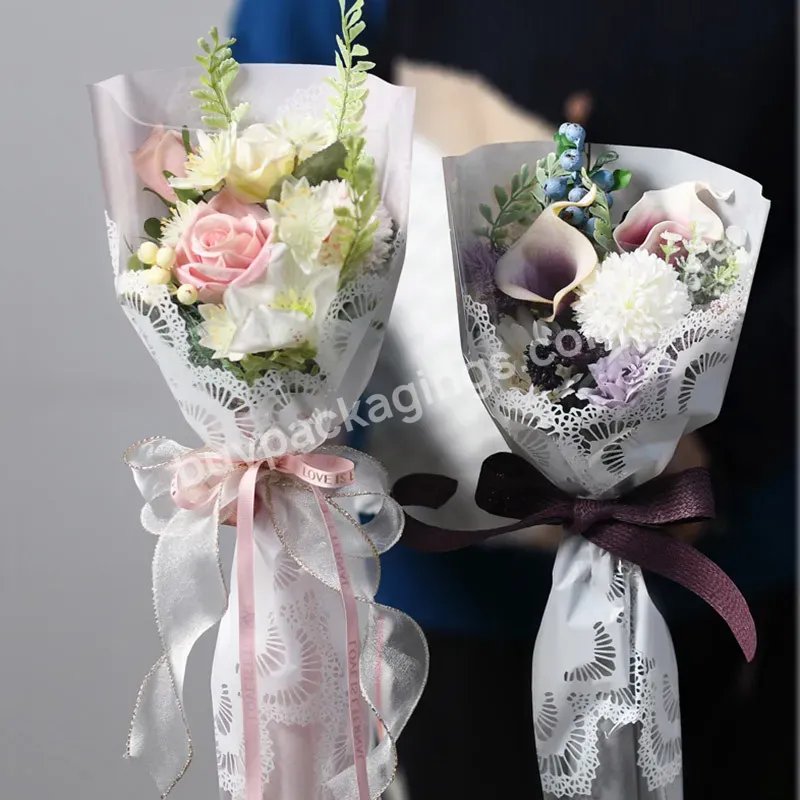 20pcs/lot Vintage Lace Design Plastic Flower Bag Clear Cellophane Transparent Single Fresh Flower Floral Wrapping Paper