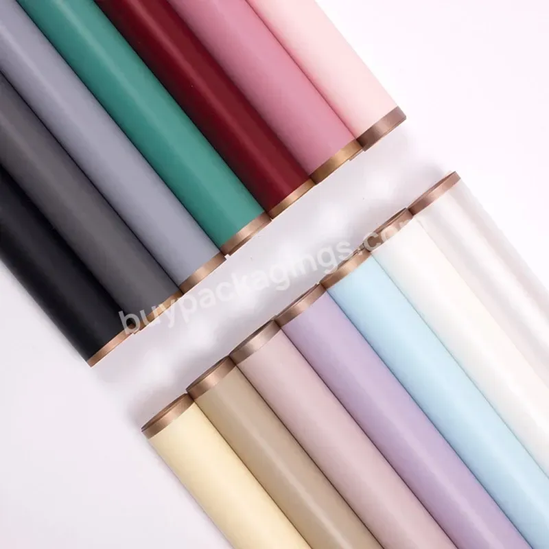 20pcs/pack Gold Border Flower Wrapping Paper Phnom Penh Jelly Film Matte Translucent Waterproof Paper Bouquet Wrapped Paper