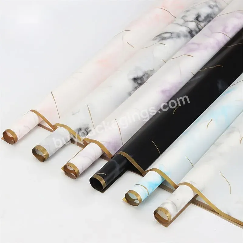 20pcs/pack Gold Border Korean Paper Flower Wrapping Paper Marbling Pattern Printing Translucent Plastic Paper