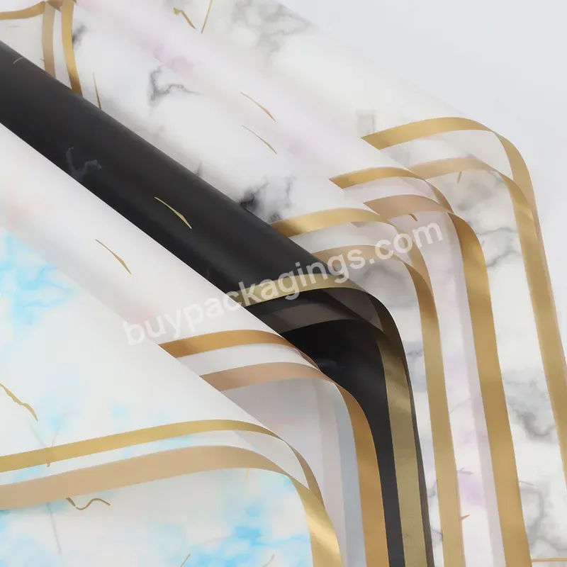 20pcs/pack Gold Border Korean Paper Flower Wrapping Paper Marbling Pattern Printing Translucent Plastic Paper