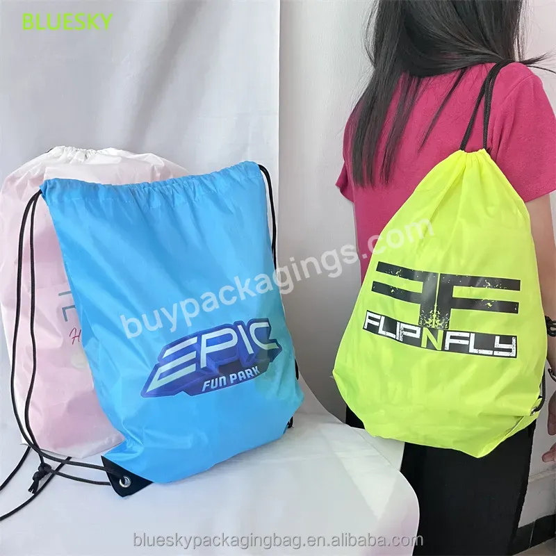 210d Polyester Draw String Bags Custom Logo Waterproof Sports Backpack Promotional Blue Nylon Drawstring Bags