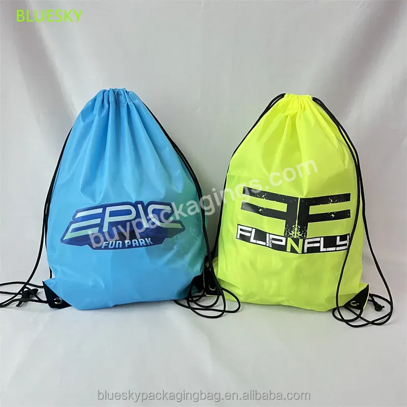 210d Polyester Draw String Bags Custom Logo Waterproof Sports Backpack Promotional Blue Nylon Drawstring Bags