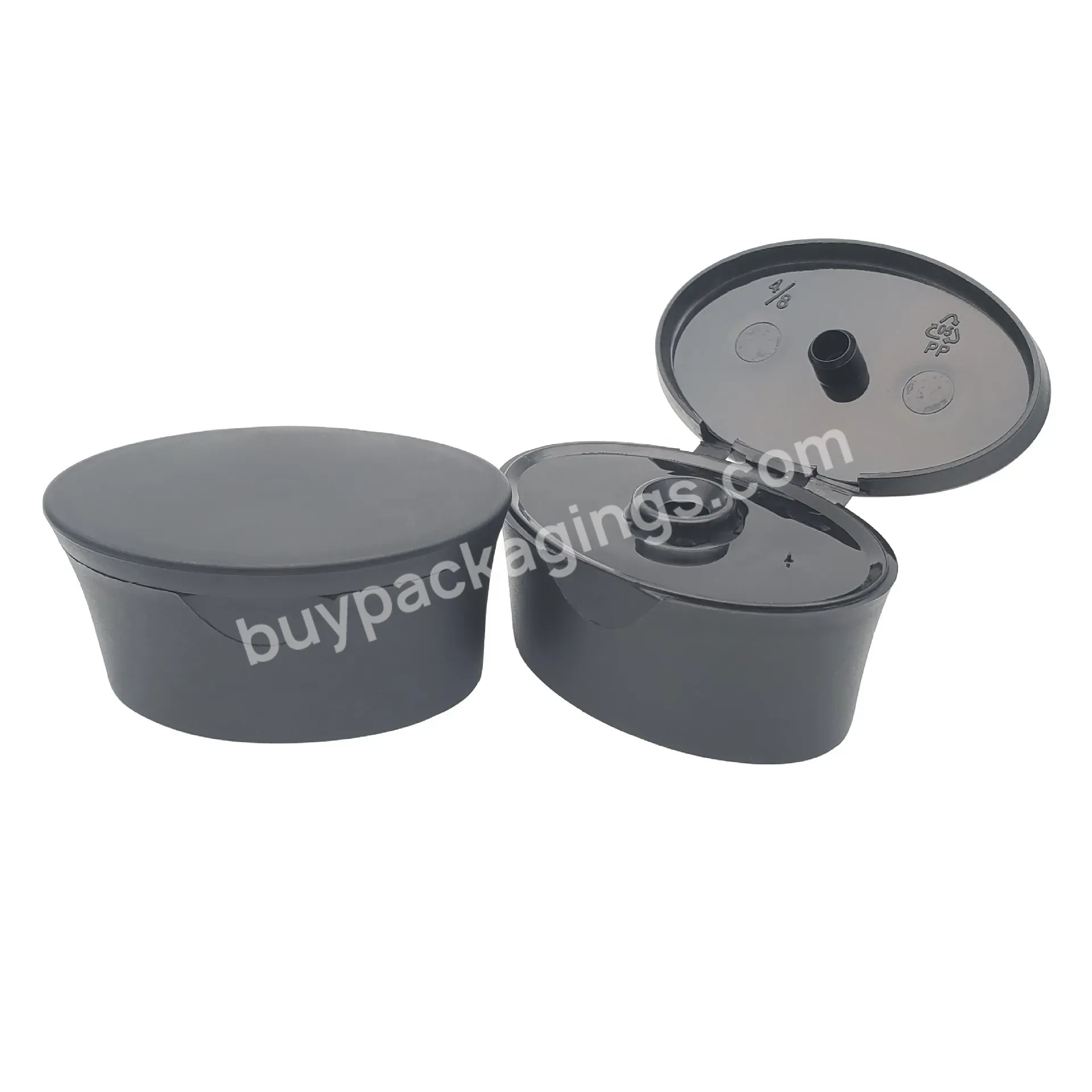 22mm Oval Shape Crimp On Snap On Plastic Pp Black Flip Top Cap Lid For Shampoo Lotion Bottle Caps