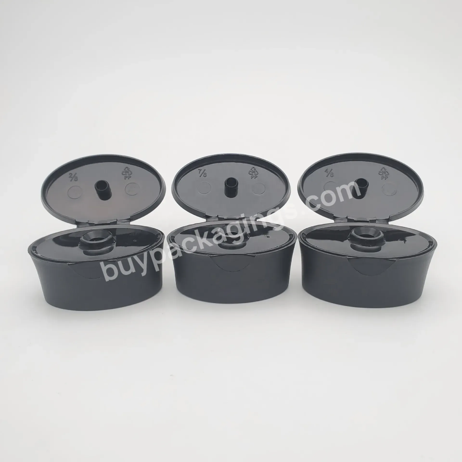 22mm Oval Shape Crimp On Snap On Plastic Pp Black Flip Top Cap Lid For Shampoo Lotion Bottle Caps