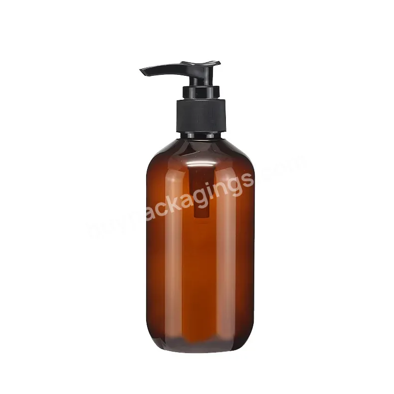 240ml Boston Amber Plastic Shampoo Bottle With Black Twist Pump