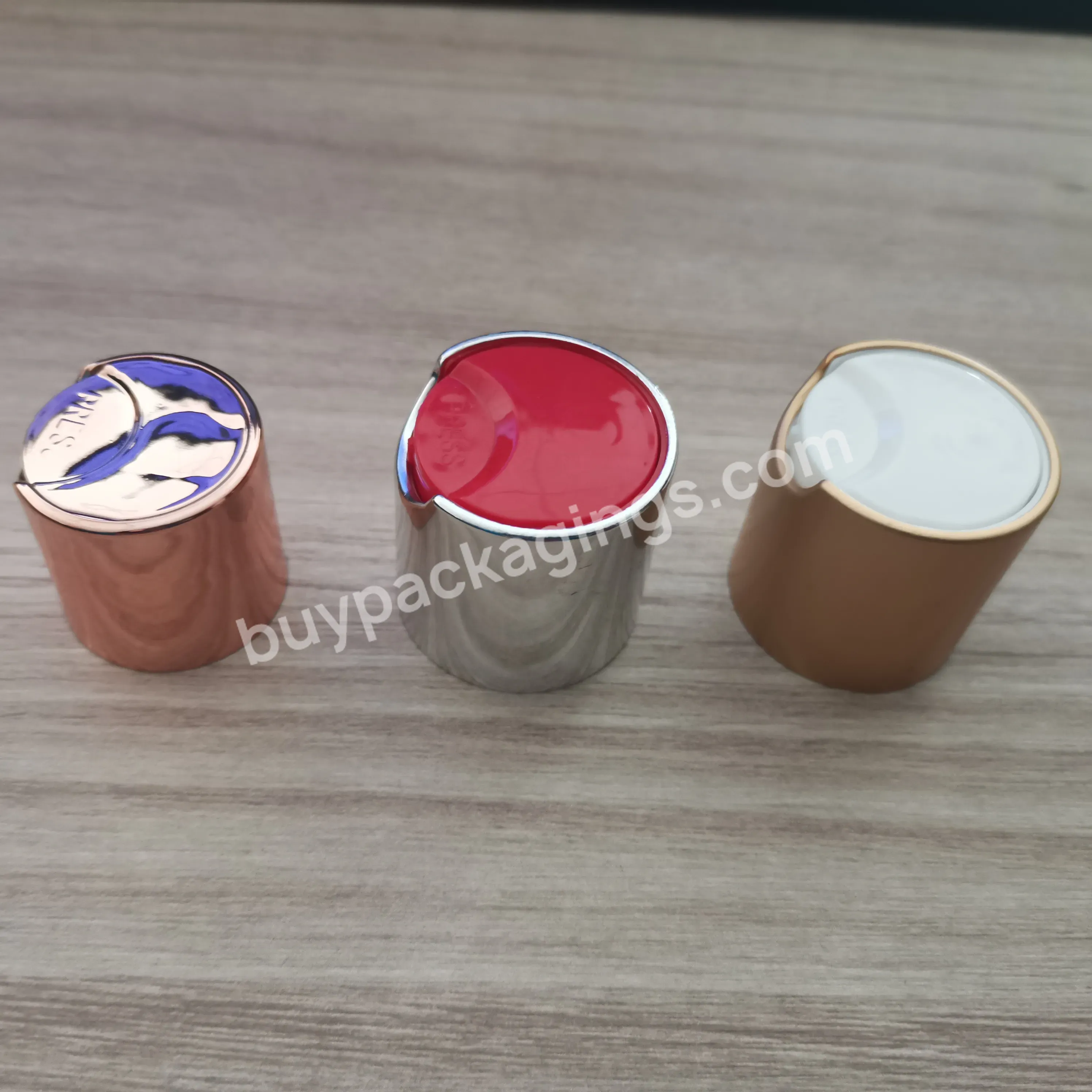 24/410 28/410 Aluminum Spray Cap Plastic Press Cap Gold Disc Top Cap For Skin Care Bottle