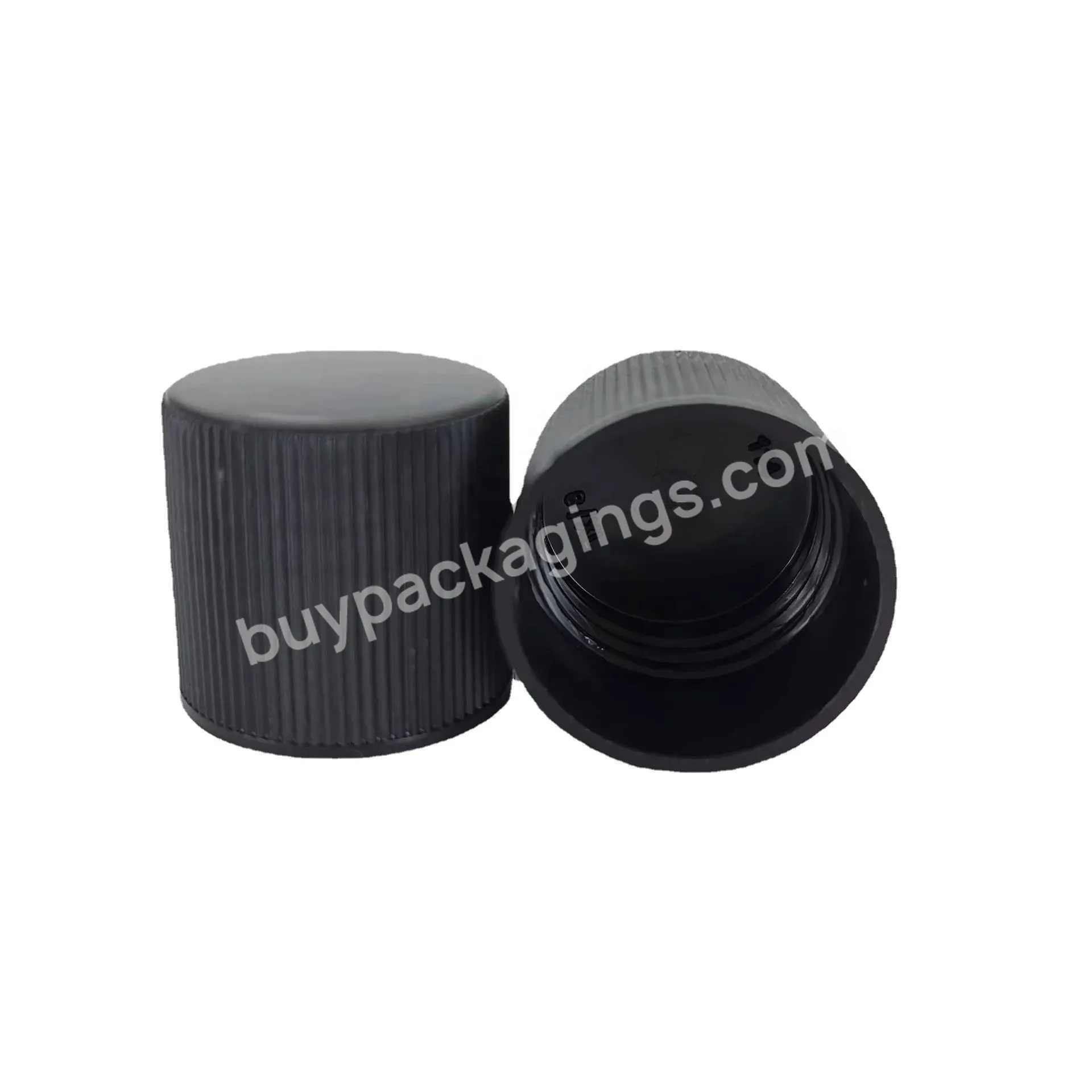 24mm 24/415 Black Plastic Pp Ribbed Screw Cap Lid For Cosmetic Plastic Bottles