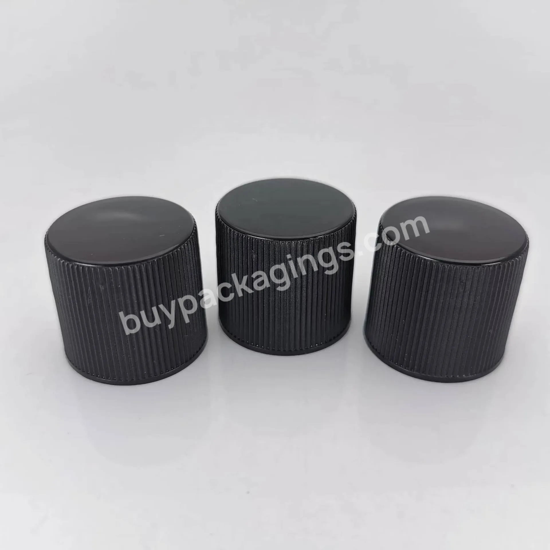 24mm 24/415 Black Plastic Pp Ribbed Screw Cap Lid For Cosmetic Plastic Bottles