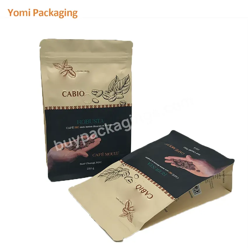 250g 340g 1000g 2oz 4oz 12oz 5lb Gusset Flat Bottom Kraft Paper Coffee Bag With Valve