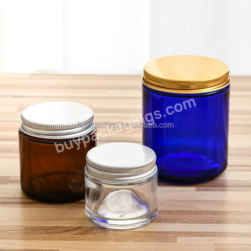 250g 4oz 8oz 16oz Amber Clear Blue Luxury Empty Straight Sided Glass Candle Jar With Aluminum Metal Lids