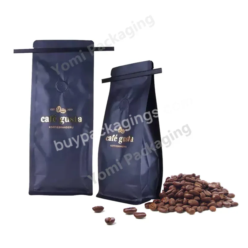 250g 500g 1000g Custom Printing Matte Black White One Way Valve Coffee Bags
