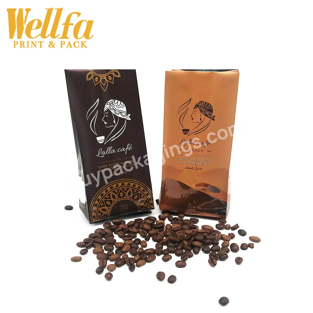 250g 500g 12 Oz Custom Printed Packaging Valve Tin Tie Side Gusset Plastic Coffee Bean Ground Pouch Roasted Coffee Bag