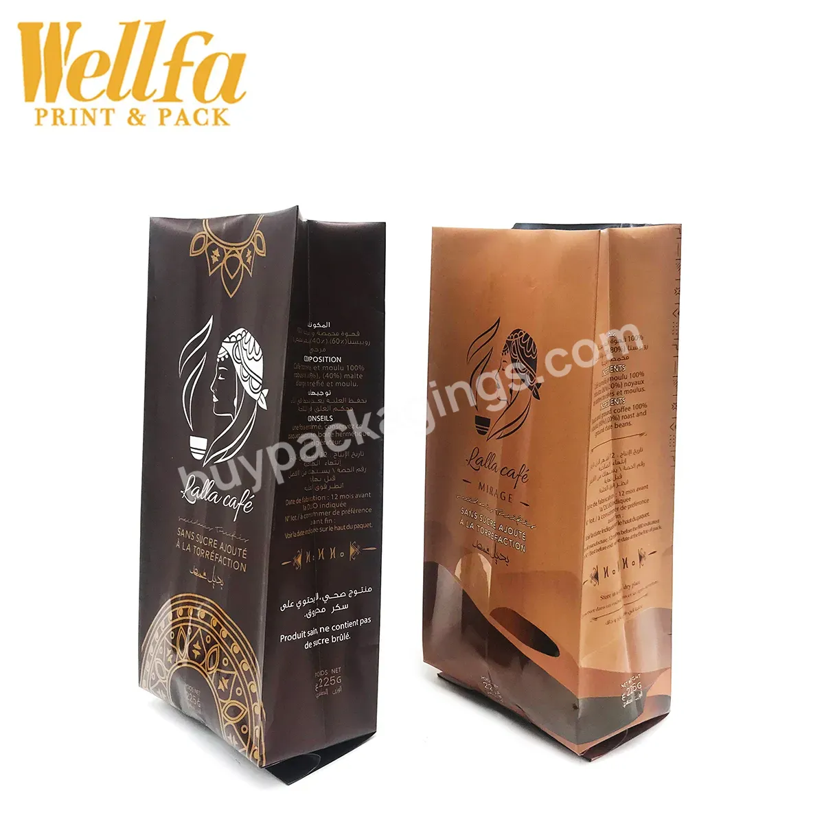 250g 500g 12 Oz Custom Printed Packaging Valve Tin Tie Side Gusset Plastic Coffee Bean Ground Pouch Roasted Coffee Bag