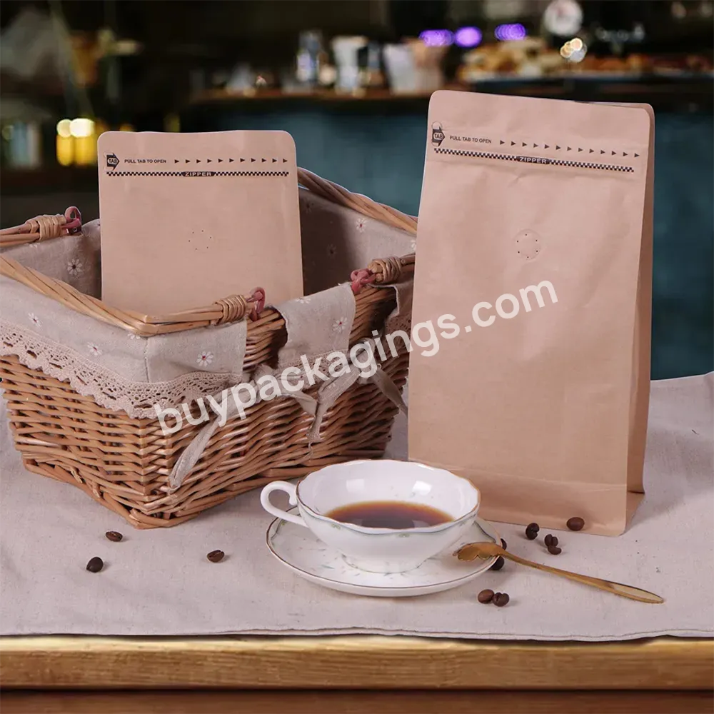 250g 500g 1kg Kraft Flat Bottom Paper Bags Custom Printed Packing Biodegradable Empty Bean Packaging Coffee Bag With Valve