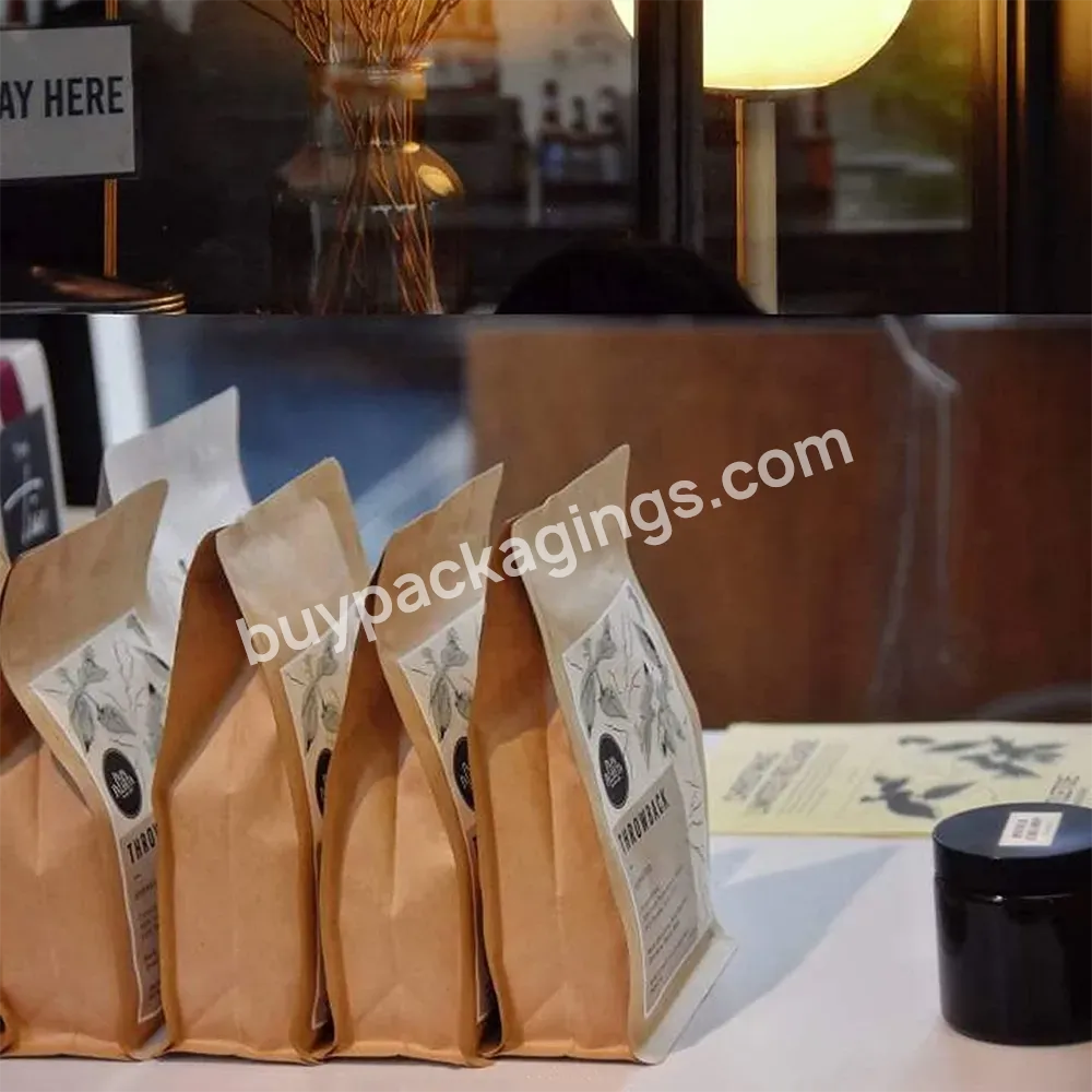 250g 500g 1kg Kraft Flat Bottom Paper Bags Custom Printed Packing Biodegradable Empty Bean Packaging Coffee Bag With Valve