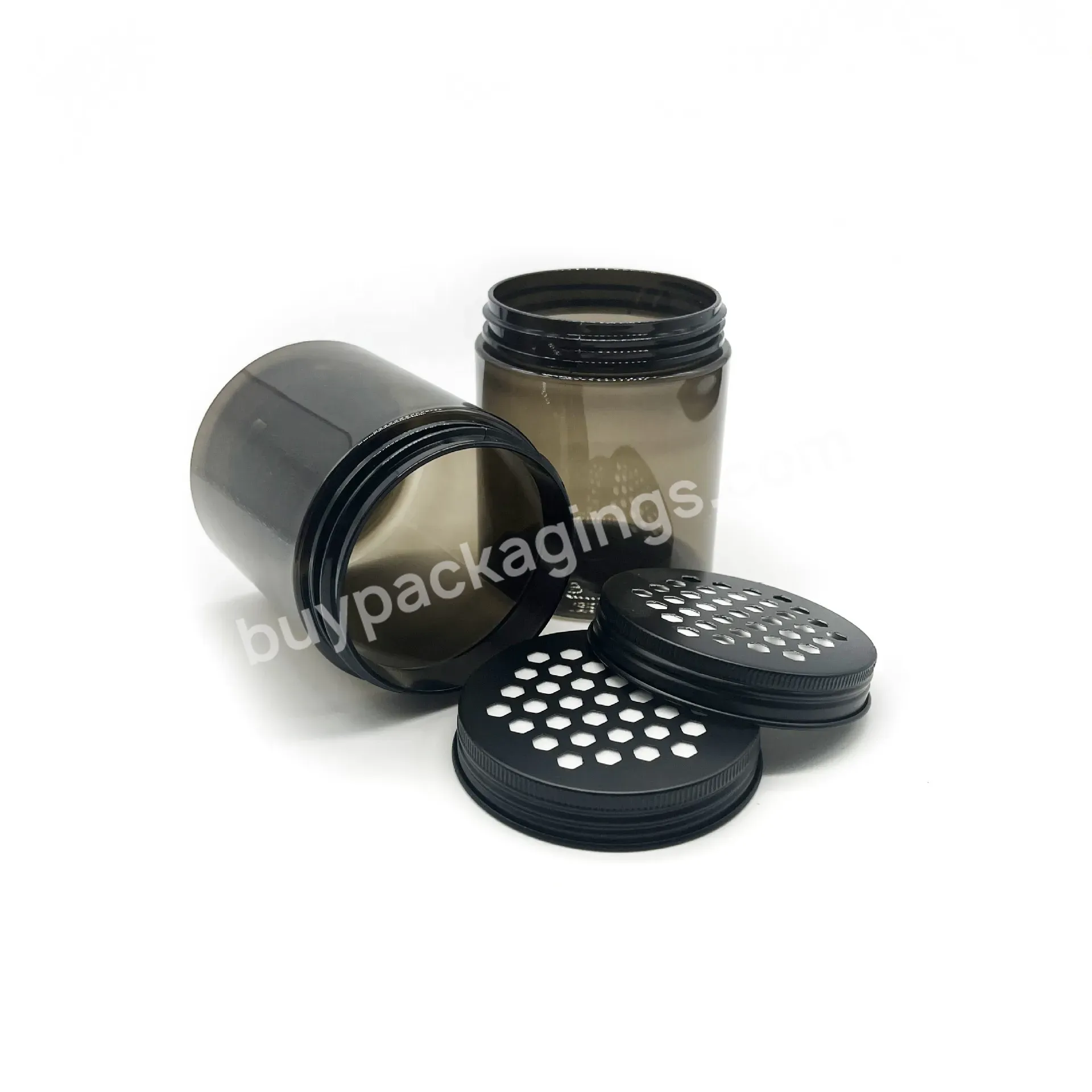 250g Empty Black Plastic Pet Cosmetic Air Freshener Jar Cream Container With Matte Metal Aluminum Lid