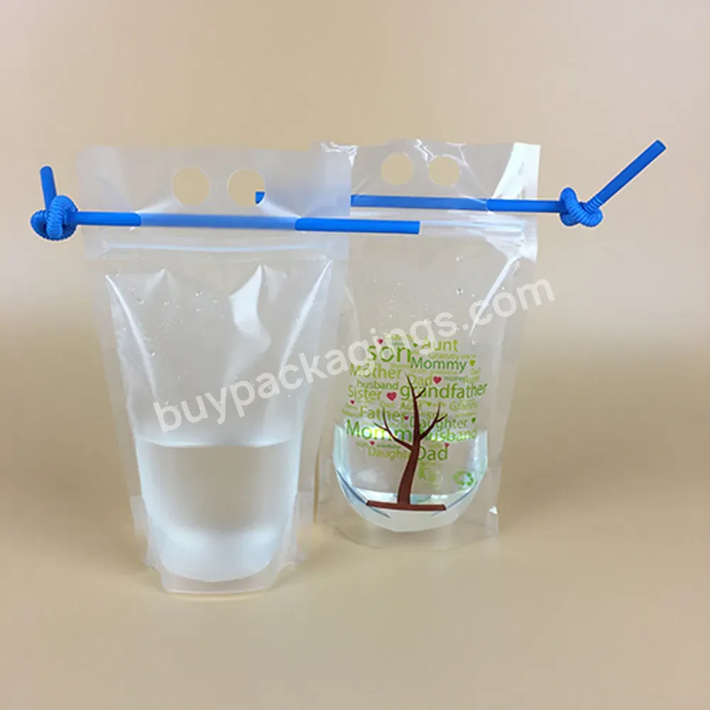 250ml 300ml 400ml 500ml 750ml Matte Surface Plastic Clear Cold Drink Straw Stand Up Pouch With Zipper