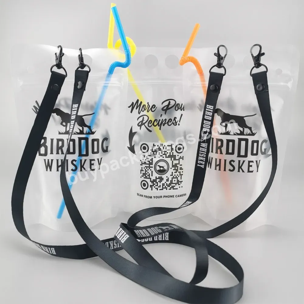 250ml 350ml 500ml Matte Surface Clear Stand Up Zipper Lock Plastic Juice Bag Drink Pouches With Lanyard Straws