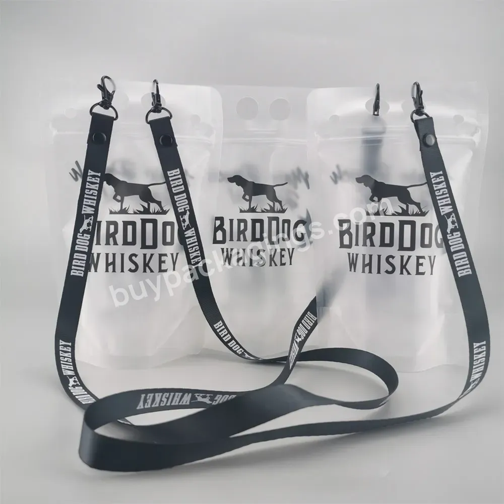 250ml 350ml 500ml Matte Surface Clear Stand Up Zipper Lock Plastic Juice Bag Drink Pouches With Lanyard Straws