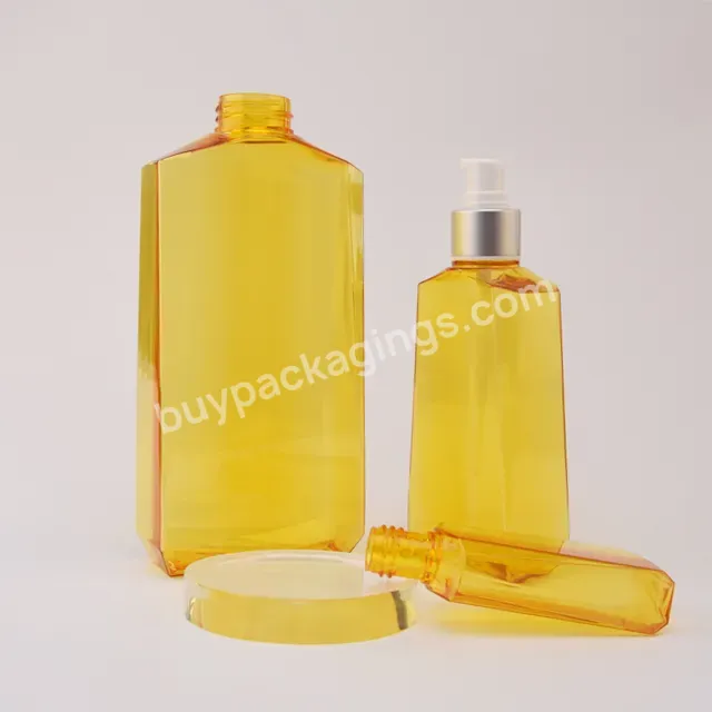 250ml 400ml Unique Yellow Square Shampoo Shower Gel Bottle With Pump Body Lotion With Lid Degradable Packaging Bottle