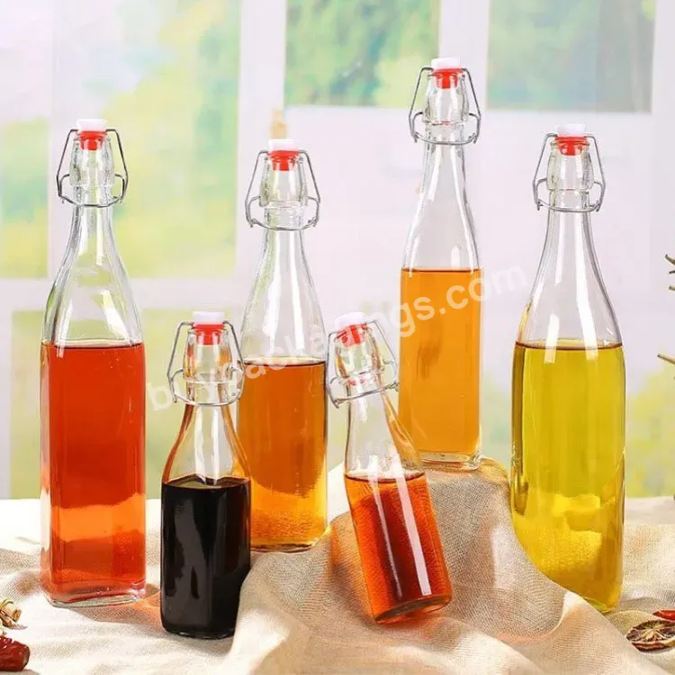 250ml 500ml 1000ml Hot Sale High Quality Juice Beverage Bottle Clear Sealed Brewing Glass Bottle With Snap Seal Cover