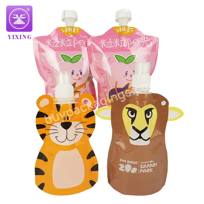 250ml500ml Wholesale Custom Shape Flat Bottom Juice Pouch Beverage Drinking Tea Milk Juice Stand Up Spout Pouch With Spout