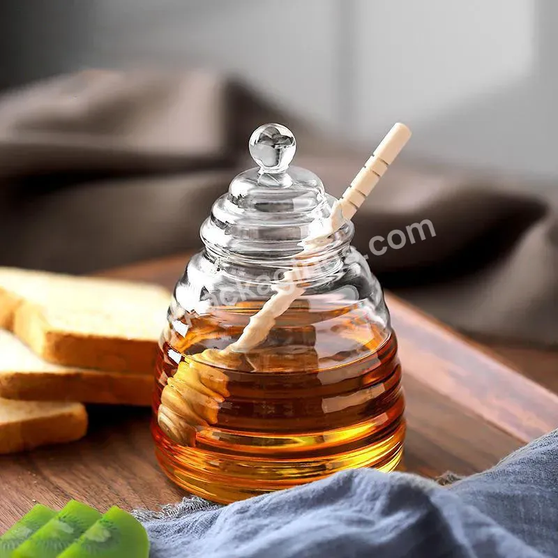 270ml 500ml Hot Sale Creative Honey Jar With Lid Stir Stick Clear Glass Jar Jam Storage Bottle Household Striped Honey Bottle