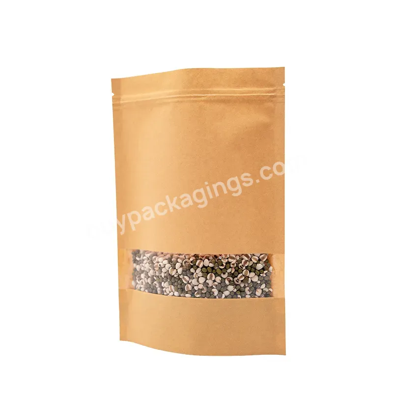 280 Micron Kraft Paper Self Sealing Packaging Bag Self Standing Food Storage Bag Dry Fruit Snack Tea Plastic Bag