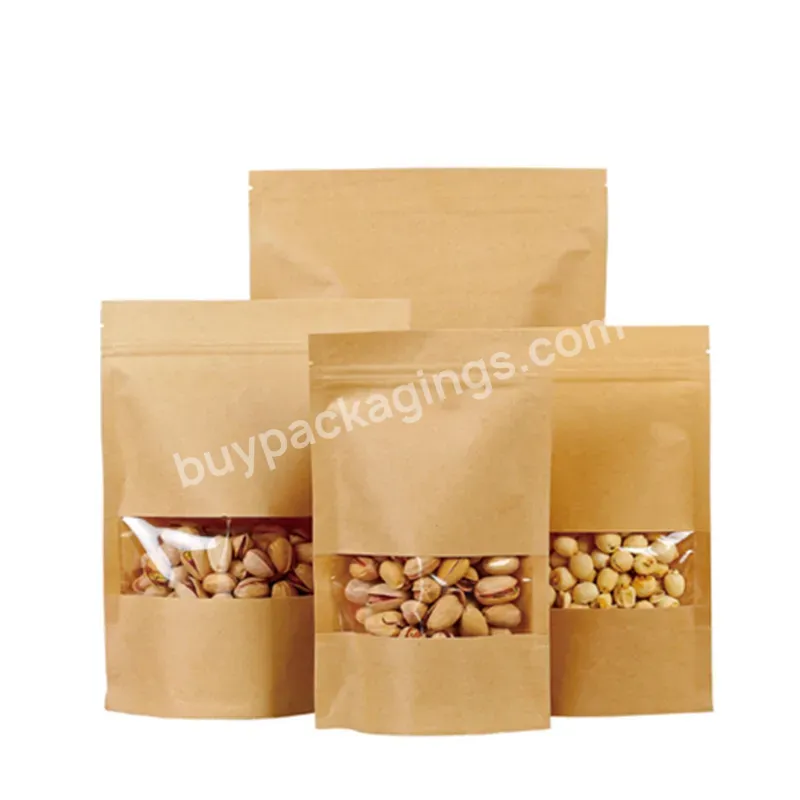 280micron Kraft Paper Bag With Window Food Grade Self Sealing Packaging Bag Vertical Bag