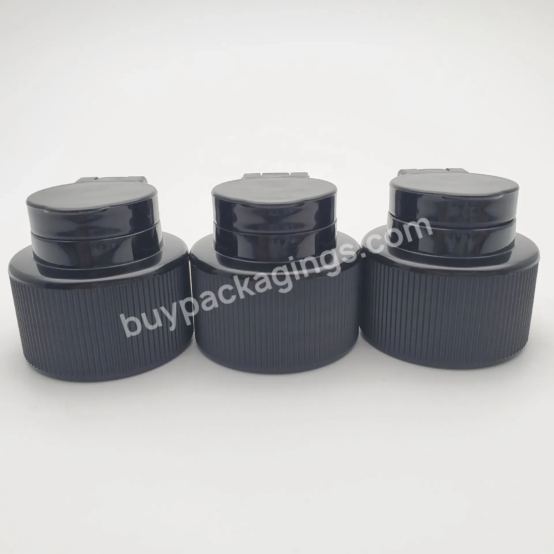 28/410 28mm Large Orifice Ribbed Black Flip Top Cap With Long Pointed Top Mouth