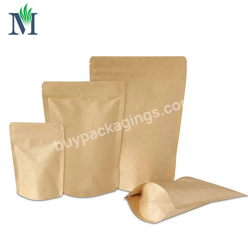 28g 100g 150g 250g 500g 1kg Custom Compostable Stand Up Ziplock Pouch Brown Kraft Paper Bag With Your Own Logo